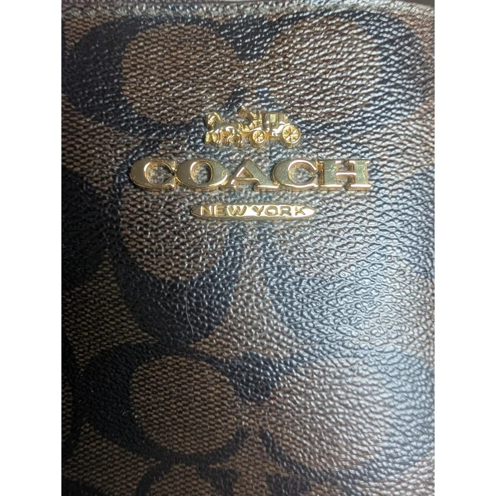 Coach Signature Zip Top Tote Bag Brown Black Canvas Leather Purse/Wallet F58318